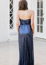 Strapless Blue Sequin Bridesmaid Dresses Backless
