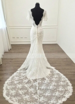 Short Sleeves Lace Wedding Dress Mermaid Style