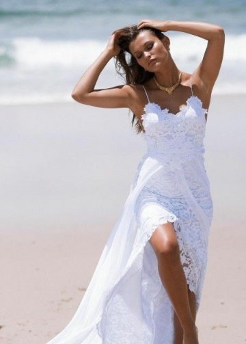 Spaghetti Straps White Lace Wedding Dresses for Beach