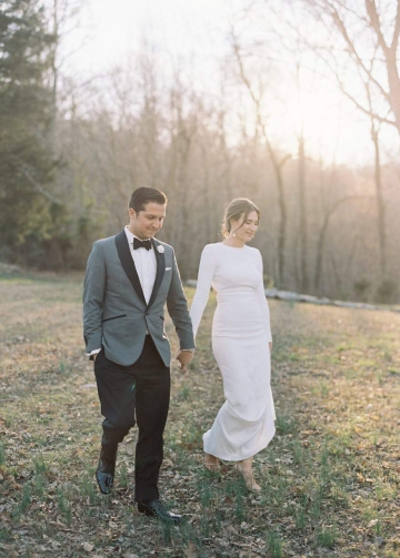 Slim Satin Countryside Wedding Dresses Long Sleeves