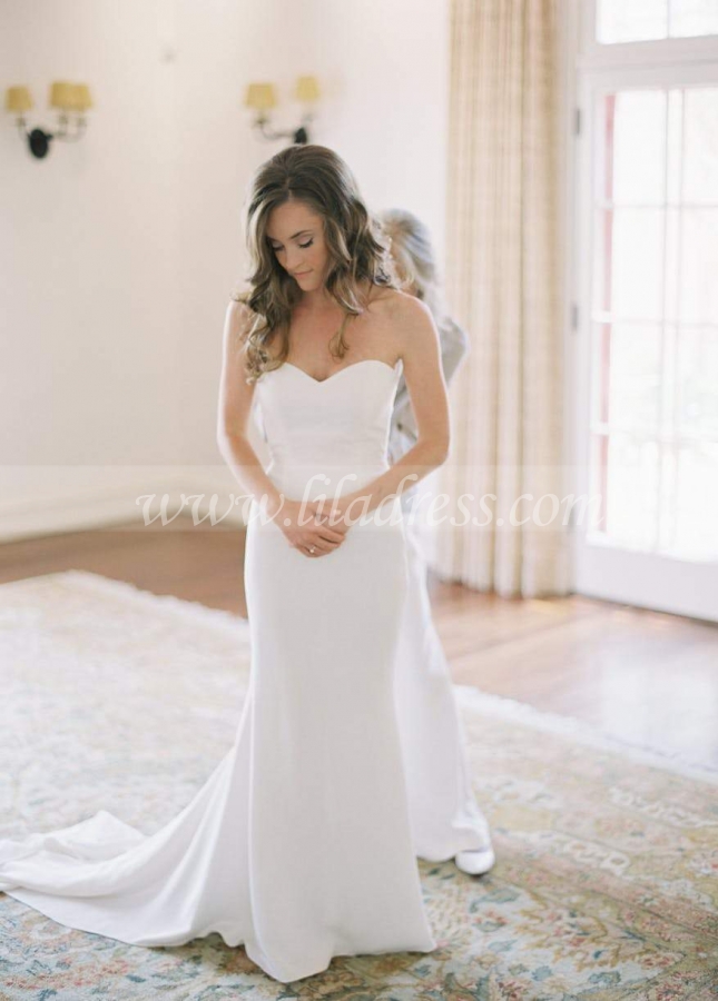 Strapless Sweetheart Close-fitting Bridal Wedding Gown Simple
