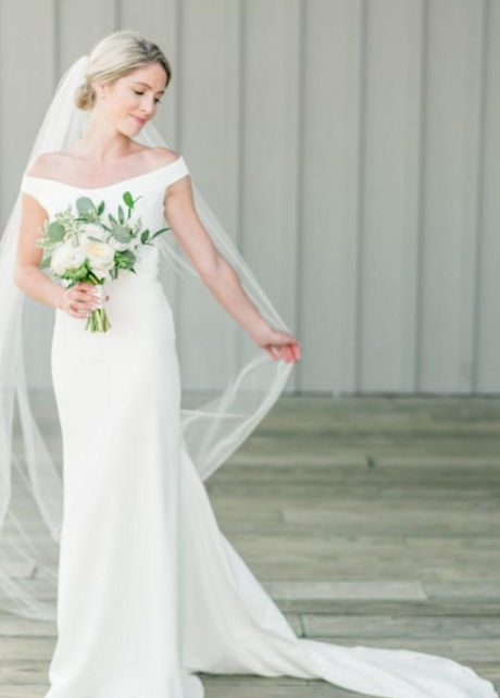 Simple Off-the-shoulder Wedding Dress with Slight Train