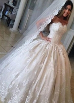 Strapless Lace Ball Gown Wedding Dresses with Corset Back