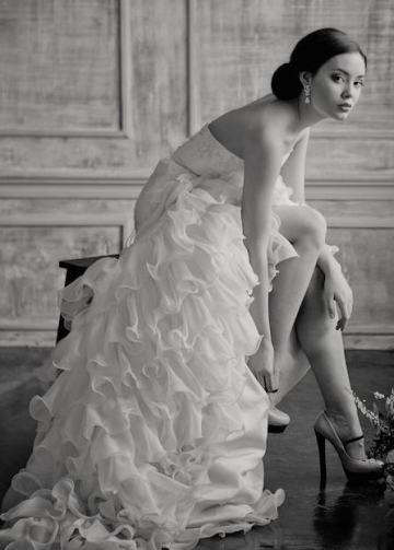 Strapless Lace Wedding Gown with Tiered Organza Skirt