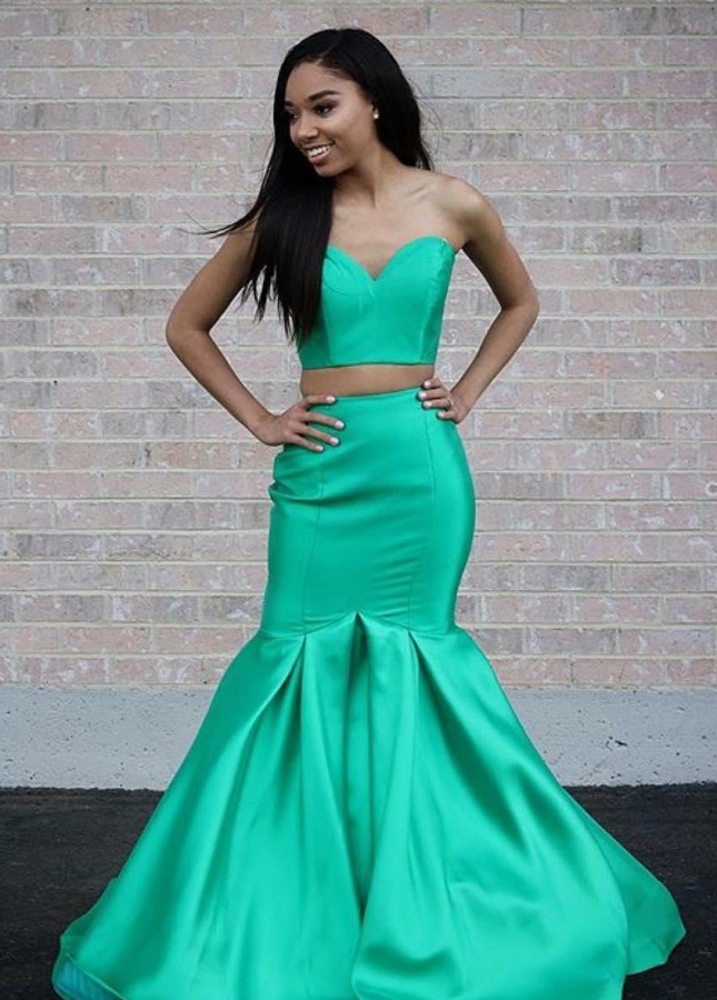 Sweetheart Top Satin Mermaid Two-piece Prom Dresses