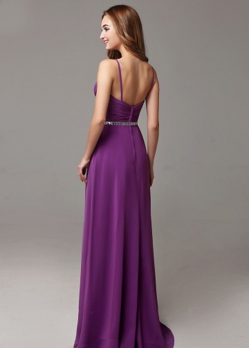 Sweetheart Chiffon Long Purple Prom Dresses with Slit Side