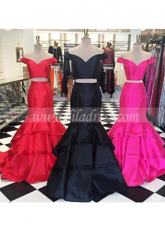 Satin Layers Off-the-shoulder Mermaid Prom Evening Gown Patterns