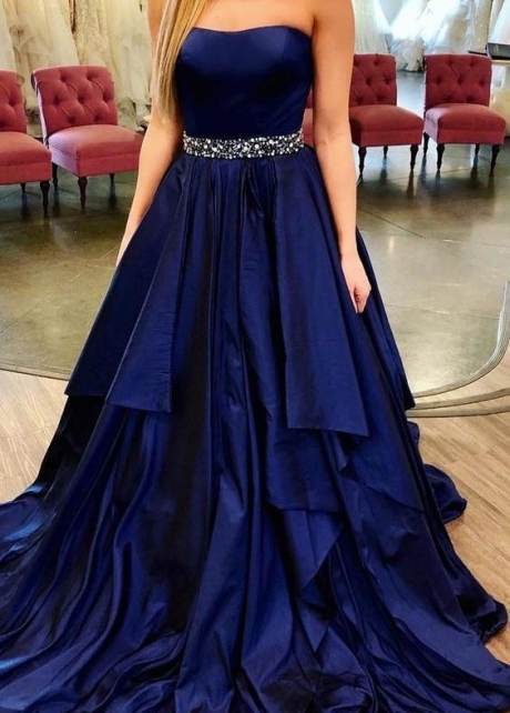 Strapless Navy Blue Long Party Dresses for Prom Online