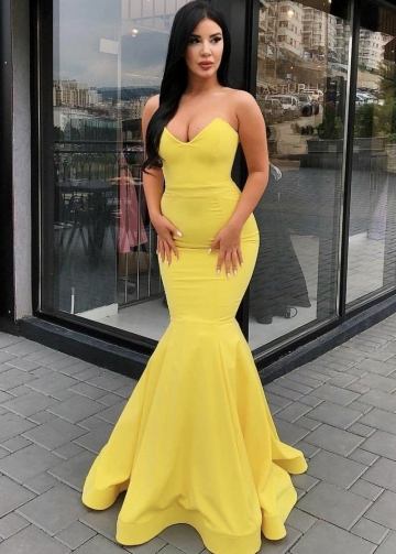 Sweetheart Mermaid Style Yellow Prom Dresses Backless