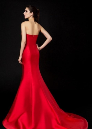 Satin Strapless Red Evening Gown Mermaid Style