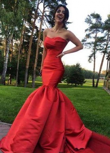  Strapless Red Mermaid Dress