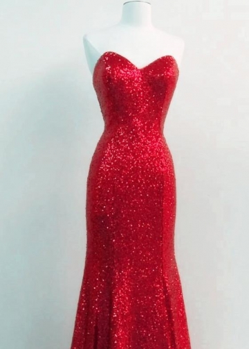 Sweetheart Red Sequin Prom Dress Long