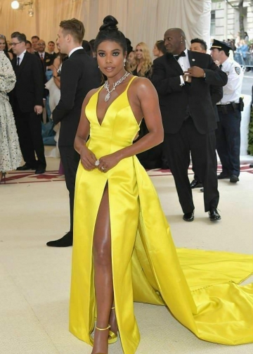 Satin Yellow Celebrity Prom Dress with Plunging V-neckline
