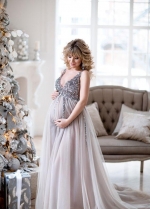 Sequin Maternity Dresses Baby Shower Gowns with Tulle Skirt