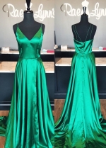 Side Slit Maxi Long Prom Dresses with Spaghetti Straps