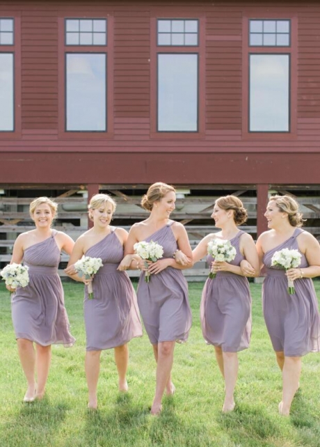 Single Shoulder Purple Chiffon Short Bridesmaid Dress Under $100