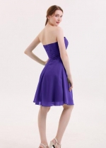 Sweetheart Chiffon Purple Bridesmaid Gown Backless Short Party Dress