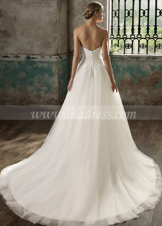 Strapless Sweetheart Lace A-line Bridal Dresses with Tulle Skirt