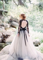 Stylish Lace Appliqued Tulle Black Wedding Gown with Sleeves