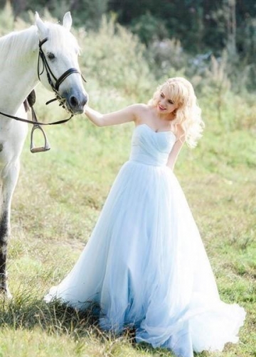 Strapless Sweetheart Light Baby Blue Wedding Dress Tulle Skirt