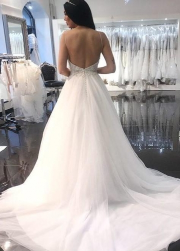 Sweetheart Crystals Beaded Wedding Dresses Spaghetti Straps