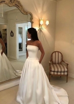 Strapless Open Back Satin Wedding Gown with Pockets