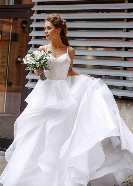 Sweet Girl Wedding Dresses Lace Bodice Horsehair Trim Skirt