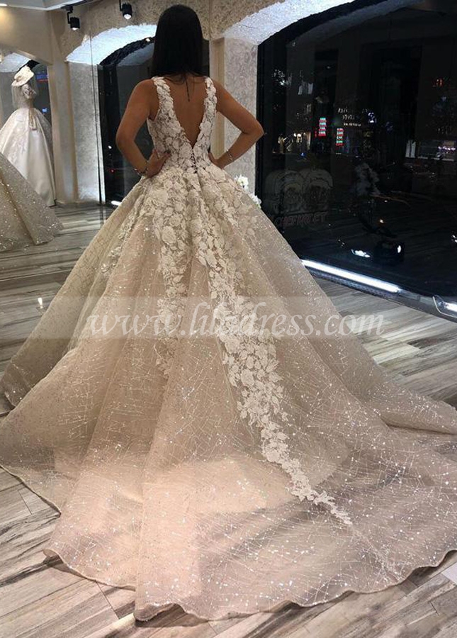 Sparkling Princess Wedding Gown with Lace Bodice