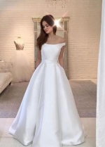 Simple Satin Bridal Dress Off-the-shoulder Vestido de noiva