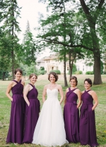 Traditional Wedding Party Dress Grape Purple Chiffon Bridesmaid Gown with Pockets