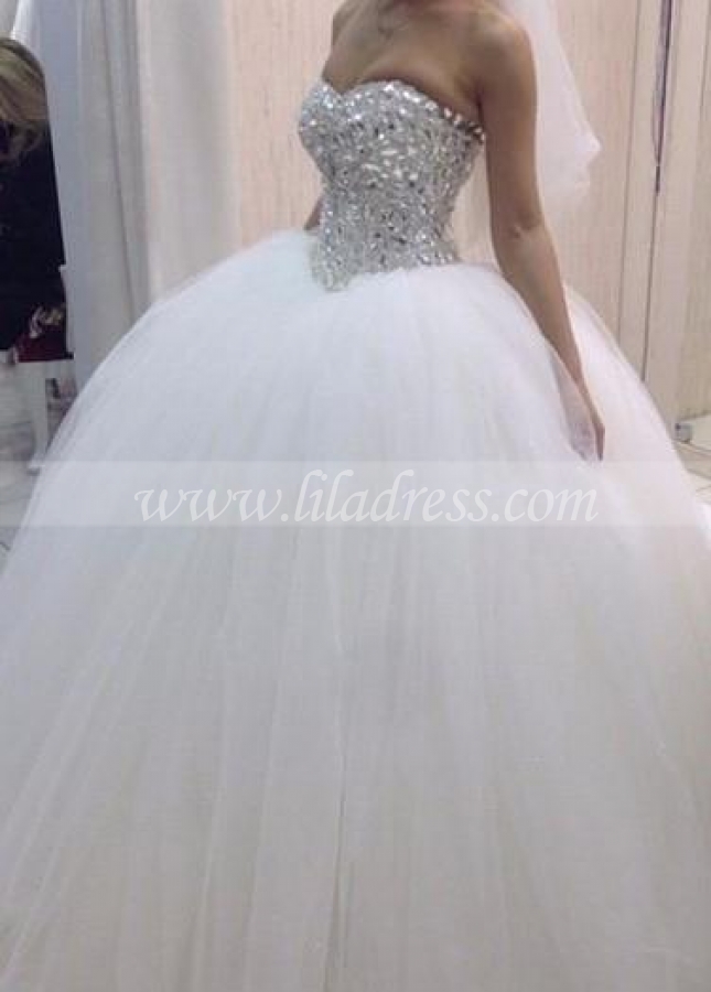 Tulle Skirt Rhinestones Wedding Dress Sweetheart Ball Gown