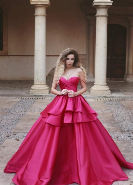 Tiered Ball Gown Sweetheart Sexy Prom Dress Fuchsia
