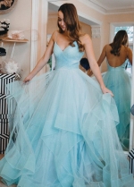 Tiffany Blue Tulle Prom Dress with Horsehair Trim