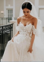Tulle Skirt Off the Shoulder Floral Wedding Dresses