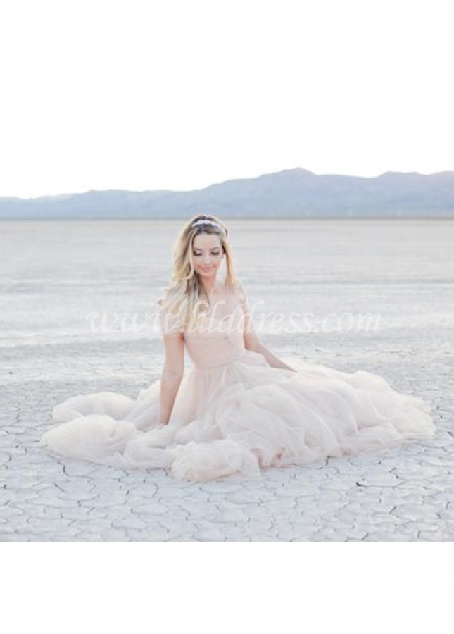 Tulle Champagne Bride Dresses for Beach Weddings