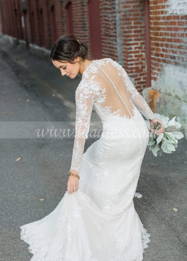 V-neckline Lace Vintage Wedding Dress Long Sleeves Bridal Gowns 2023