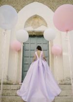 V-neck Lavender Satin Long Prom Dresses for Ballroom vestido de baile