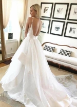 V-neck Satin Tulle Wedding Gown Dress with Ribbon Edge