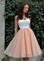 White&Blush Pink Tulle Homecoming Gown with Double Straps
