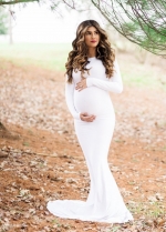 White Spandex Maternity Dresses with Long Sleeves