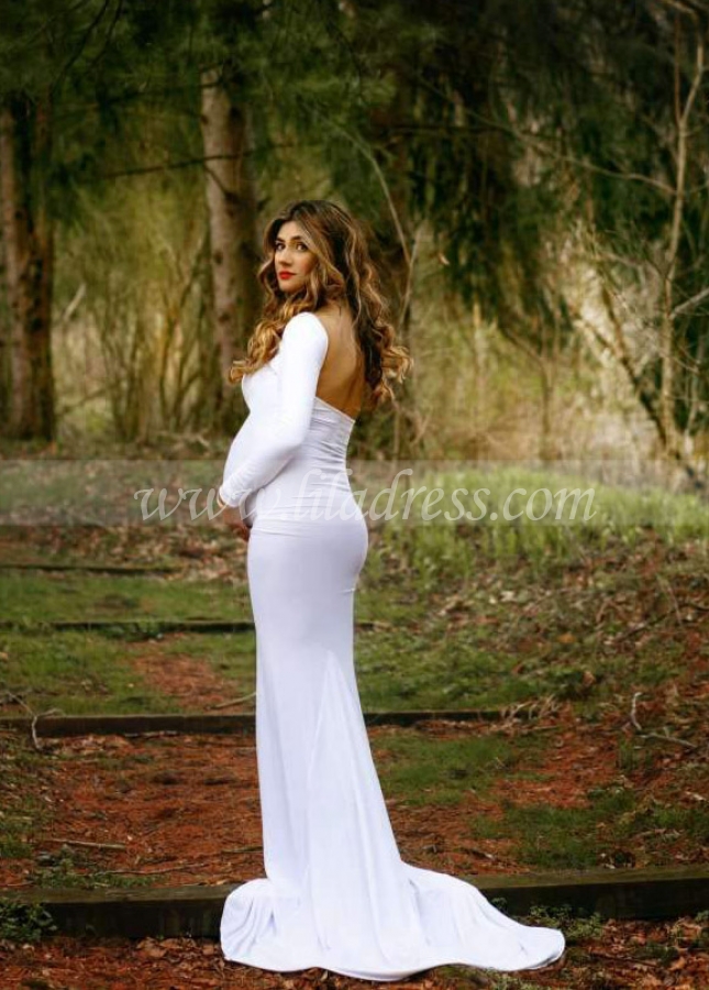 White Spandex Maternity Dresses with Long Sleeves
