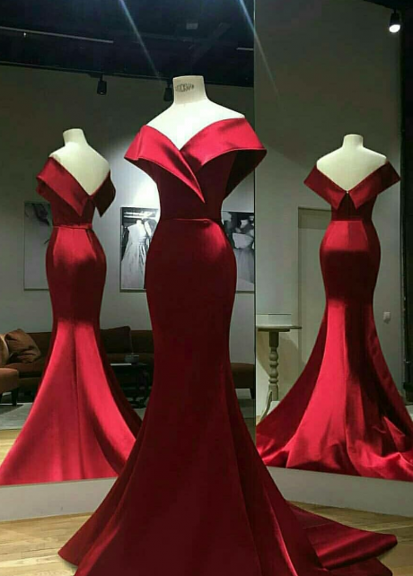 Wine Red Mermaid Evening Gown with Wide Off-the-shoulder