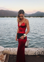 Wine-red Long Slim Prom Gowns Spaghetti Straps