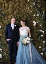 White and Blue Wedding Dresses with Lace Jacket
