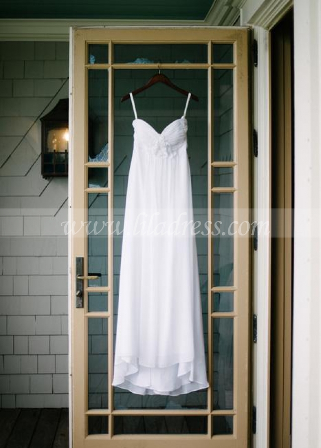White Chiffon Long Wedding Dress for Golf Course