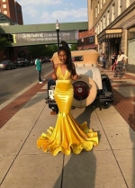Yellow Bodycon Mermaid Prom Dresses Long with Appliuqes