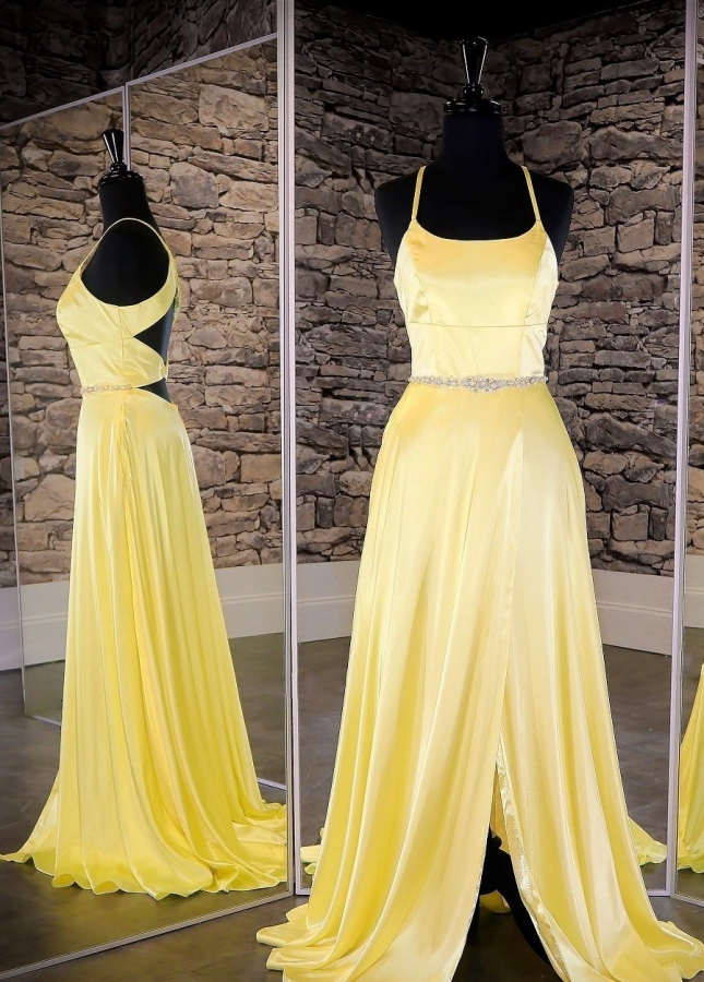 Yellow Long Prom Dress with Slit Side vestido de fiesta de graduación